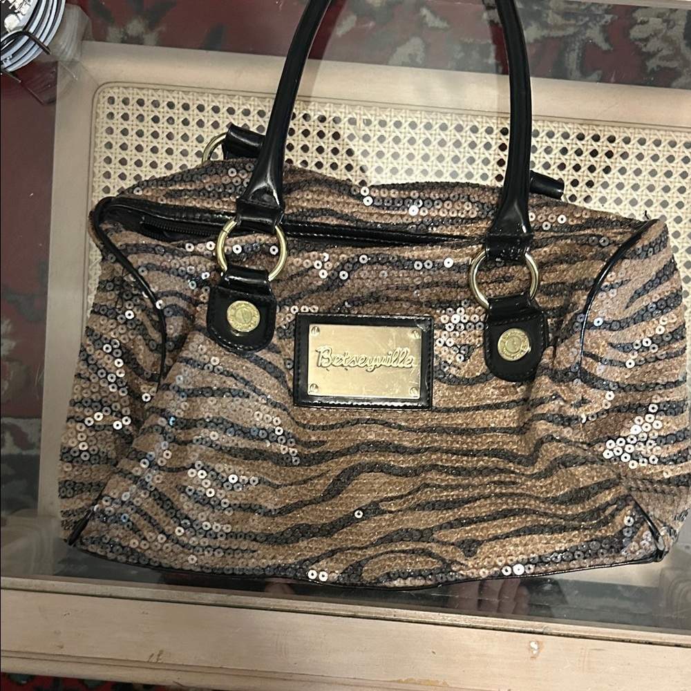 Betsey Johnson Zebra Sequin Satchel
